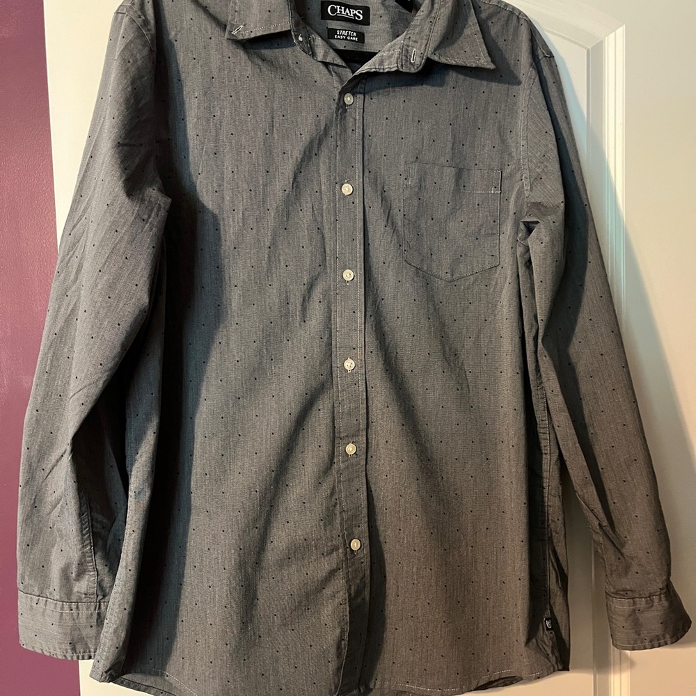 Chaps Gray Casual Button Down Shirt Relaxed Fit